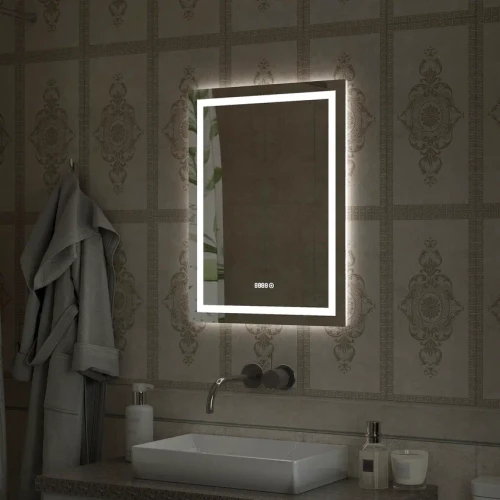 Зеркало Континент Verte Led 600х800 с часами, датчиком движения