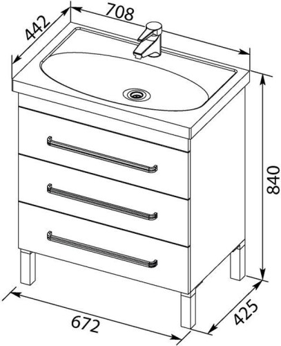 Тумба с раковиной Aquanet Сиена 70 черный (напольный 3 ящика)