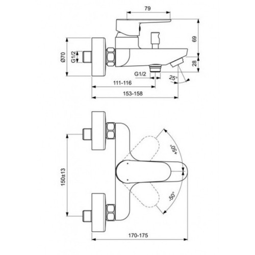 Смеситель Ideal Standard CERAFINE O для ванны/душа