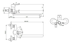 BA400AA VIDIMA HYPE Настенный смеситель для ванны/душа с керамическим переключателем, с длинным изливом 320 мм, керамический картридж 35 мм