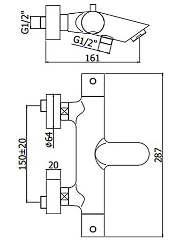 Смеситель для ванны Paffoni Light термостатический, короткий излив, черный матовый (LIQ022NO)