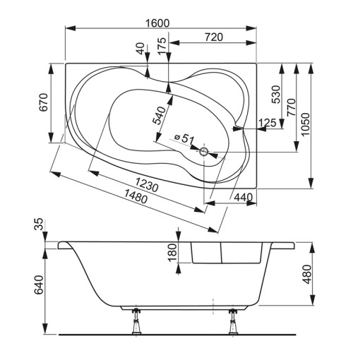 Ванна акриловая VAGNERPLAST MELITE асимметричная, 160х105 см, правая, белая (VPBA163MEL3PX-04)
