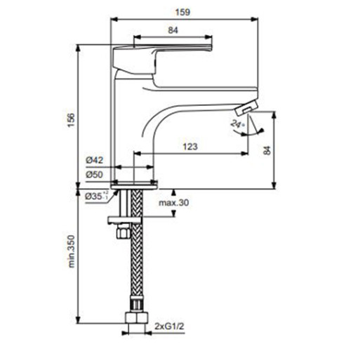 B2010AA UNO GRANDE Смеситель для умывальника, без донного клапана, система монтажа EASY-FIX (облегченный монтаж)