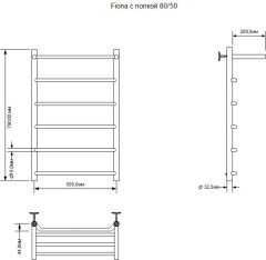 Полотенцесушитель электрический Aquanet Fiona 80х50 Тэн слева, с полкой