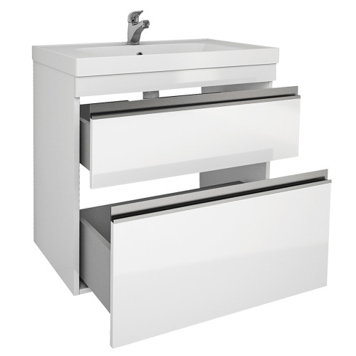 Тумба GRACE PLUS, 70 см, подвесная/напольная, 2 ящика, с опорами, белый глянец