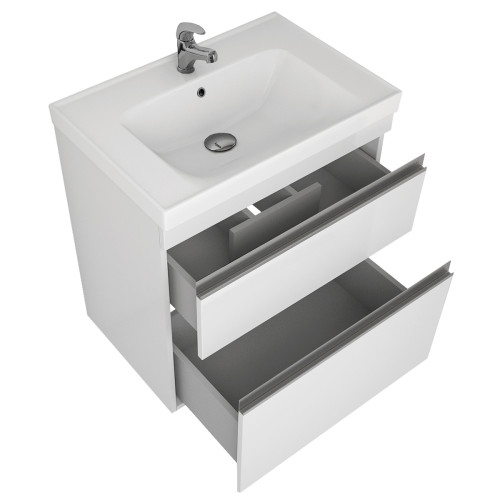 Тумба GRACE PLUS, 70 см, подвесная/напольная, 2 ящика, с опорами, белый глянец