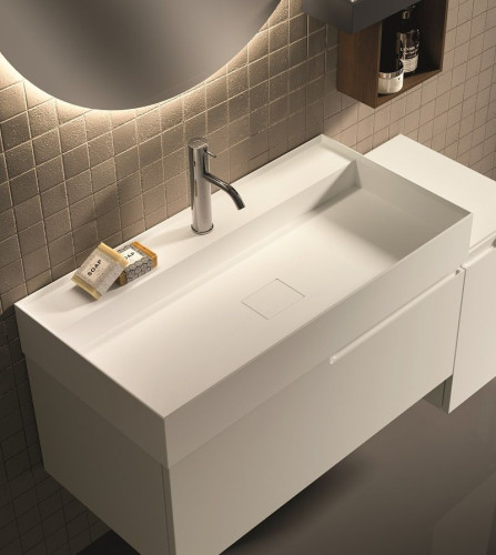 IBC, раковина из минерального литья 120 см с выcоким бортиком и отвестием под смеситель, цвет белый матовый