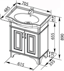 Тумба с раковиной Aquanet Валенса 70 белый краколет/золото