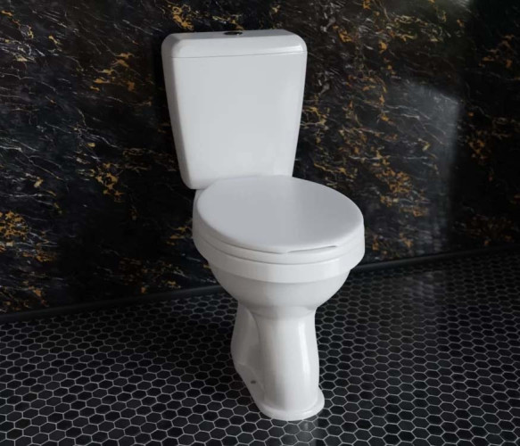 Унитаз-компакт EKOKERAMA CLASSICO 375х630х750 косой выпуск, сиденье полипропилен, белый (0401)