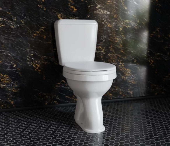 Унитаз-компакт EKOKERAMA CLASSICO 375х630х750 косой выпуск, сиденье полипропилен, белый (0401)