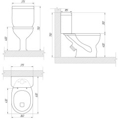 Унитаз-компакт EKOKERAMA CLASSICO 375х630х750 косой выпуск, сиденье полипропилен, белый (0401)
