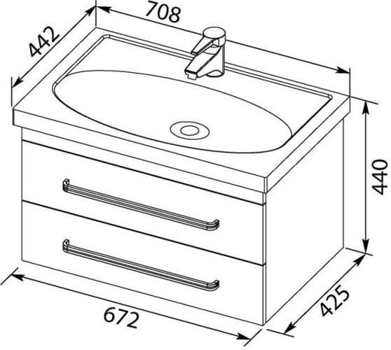 Тумба с раковиной Aquanet Сиена 70 черный (подвесной 2 ящика)