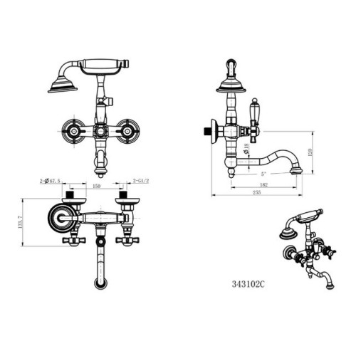 BRISTOL смеситель для ванной с душ.комплектом (хром) Caprigo 21-510-crm