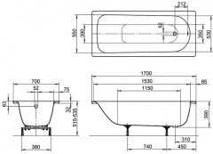 Ванна стальная Kaldewei Eurowa, Mod.312, размер 1700х700х390 мм, цвет alpine white, без ножек