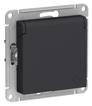 Розетка с заземл. со шторками с крышкой, 16А, IP20, механизм, КАРБОН Schneider Electric ATLASDESIGN ATN001046