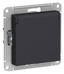 Розетка с заземл. со шторками с крышкой, 16А, IP20, механизм, КАРБОН Schneider Electric ATLASDESIGN ATN001046