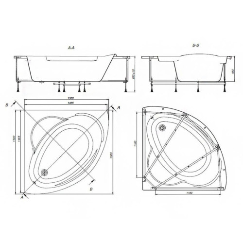 Ванна акриловая Roca BALI асимметричная 150X150 белая