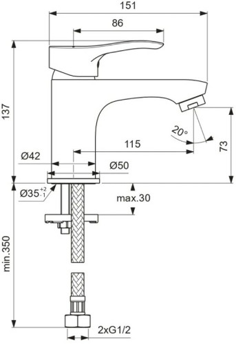 Смеситель для раковины Vidima MELOY Керамический картридж Хром (BA409AA)