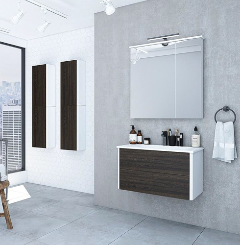 Тумба под раковину AQUATON Брук 80 подвесная с двумя ящиками, дуб темный (1A202001BCDF0)