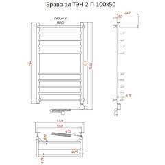 Полотенцесушитель Браво эл ТЭН 2 П 100*50 (ЛЦ4)