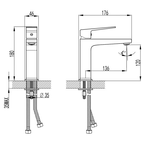 Смеситель для раковины Azario EDDIE керамический картридж, без донного клапана, черный (AZ-VBH168207PA)