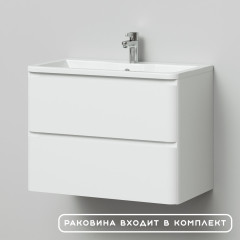 Комплект тумба подвесная Итана Roberto 80 (795х56х06) с раковиной Adel 80, белый глянец (375043)