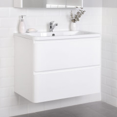 Комплект тумба подвесная Итана Roberto 80 (795х56х06) с раковиной Adel 80, белый глянец (375043)