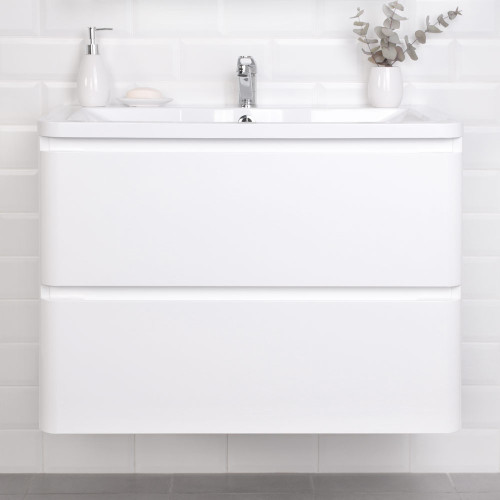 Комплект тумба подвесная Итана Roberto 80 (795х56х06) с раковиной Adel 80, белый глянец (375043)