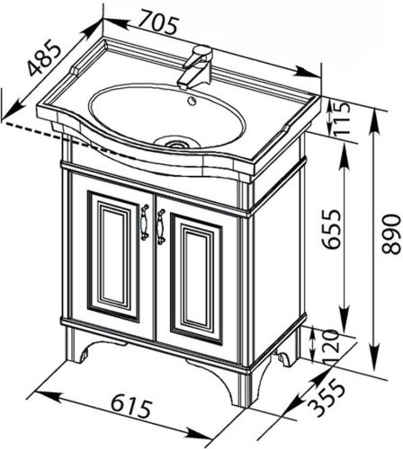 Тумба с раковиной Aquanet Валенса 70 белый краколет/серебро