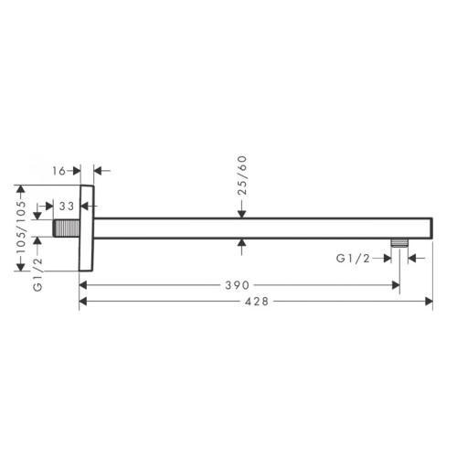 Держатель верхнего душа Hansgrohe Square настенный, 38,9 см., белый (27694700)