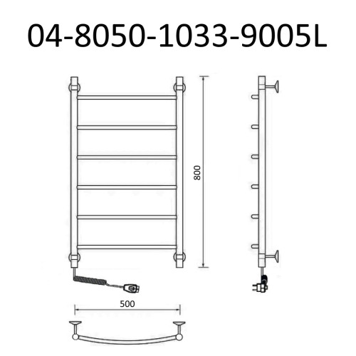 Полотенцесушитель электрический ВИД 4 80х50 левый, СНШ, черный матовый(RAL 9005), (Ferrum), Маргроид