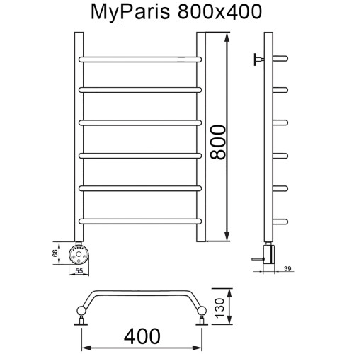 Полотенцесушитель электрический MYFREA My Paris 80/40 левый тэн