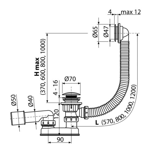 Слив-перелив Alcadrain для ванны, click/clack, металл (A505CKM-80)