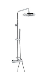 Emmevi, душевая колонна из латуни, регулируемая по высоте 80,6-123,6 см: с термостатом и круглым антикальковым верхним душем 24 см, цвет хром