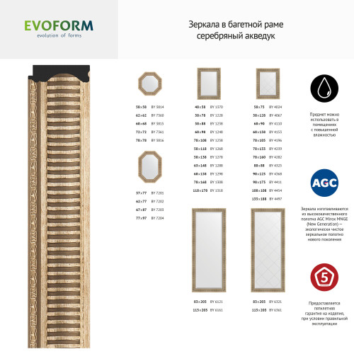 Зеркало настенное с гравировкой EVOFORM в багетной раме серебряный акведук, 67х157 см, BY 4153