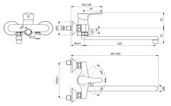 Смеситель для ванны Ideal Standard ALPHA с длинным изливом, Однорукоятковый, настенный, хром (BD044AA)