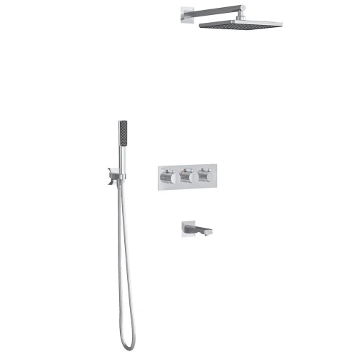 Втраиваемый термостатический смеситель Teska Lande с изливом, душевой лейкой и головным душем, хром