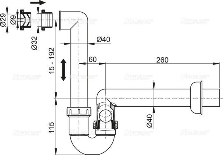 Сифон для сбора конденсата Alcadrain DN40 (AKS2)