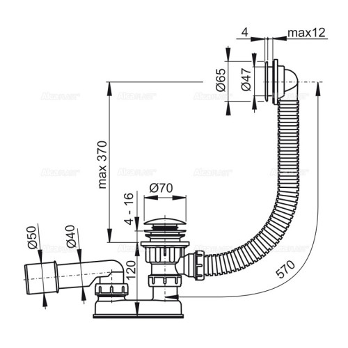 Слив-перелив Alca Plas для ванны, click/clack, хром (A504CKM-100)