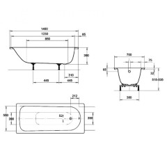 Ванна стальная Kaldewei Eurowa Verp. 140х70х39, alpine white, без ножек