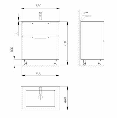 Комплект в ванную Ceruttispa тумба Алессандрия 70 с умывальником "Кантэ 70"