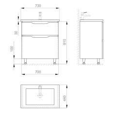 Комплект в ванную Ceruttispa тумба Алессандрия 70 с умывальником &quot;Кантэ 70&quot;