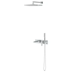 Втраиваемый смеситель Teska Life с изливом, душевой лейкой и головным душем, хром