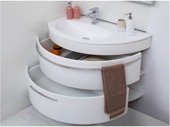 Тумба с раковиной De Aqua Эскалада 100 L белый, подвесная с ручкой