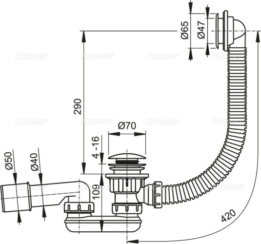Сифон для высокого душевого поддонa Alcadrain click/clack (A503KM)