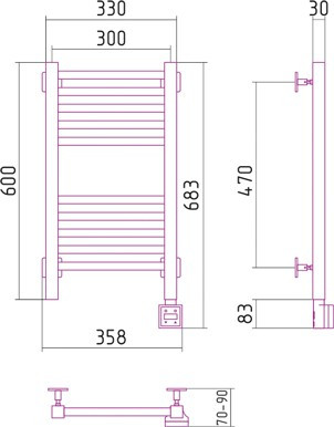 Электрический полотенцесушитель Сунержа Модус 600х300 скрытое подключение