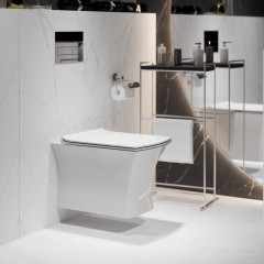 Унитаз Grossman GR-4461S (510*350*360) БЕЛЫЙ подвесной БЕЗОБОДКОВЫЙ с тонкой крышкой