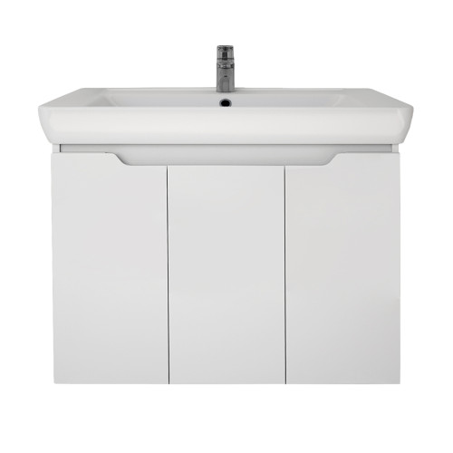 Тумба Q PLUS (D), 80 см, подвесная/напольная, 3 дверцы, с опорами, белый глянец