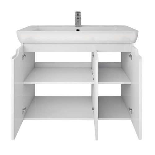 Тумба Q PLUS (D), 80 см, подвесная/напольная, 3 дверцы, с опорами, белый глянец