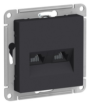 Розетка двойная компьютерная RJ45+RJ45, кат.5E, механизм, КАРБОН Schneider Electric ATLASDESIGN ATN001085